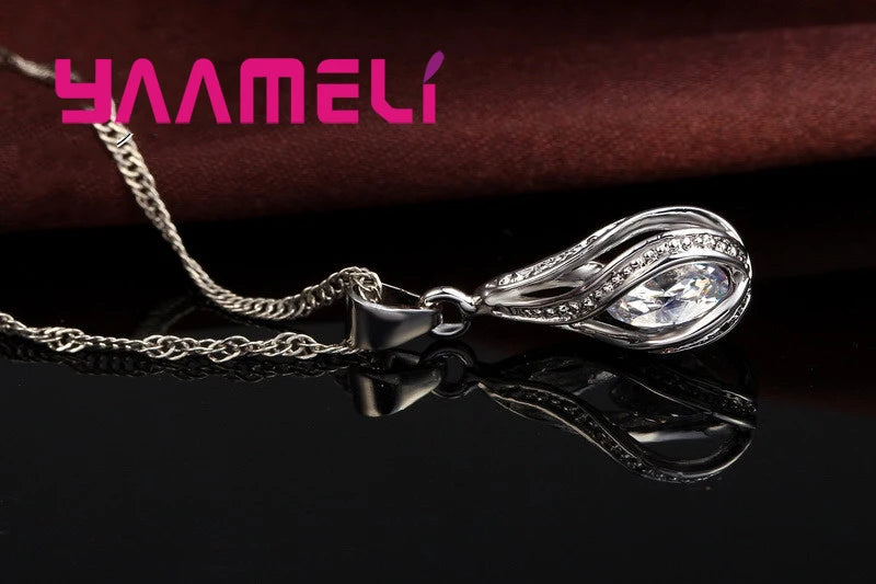 Set Bijoux en Argent 925 : Collier et Boucles d'Oreilles Pendantes