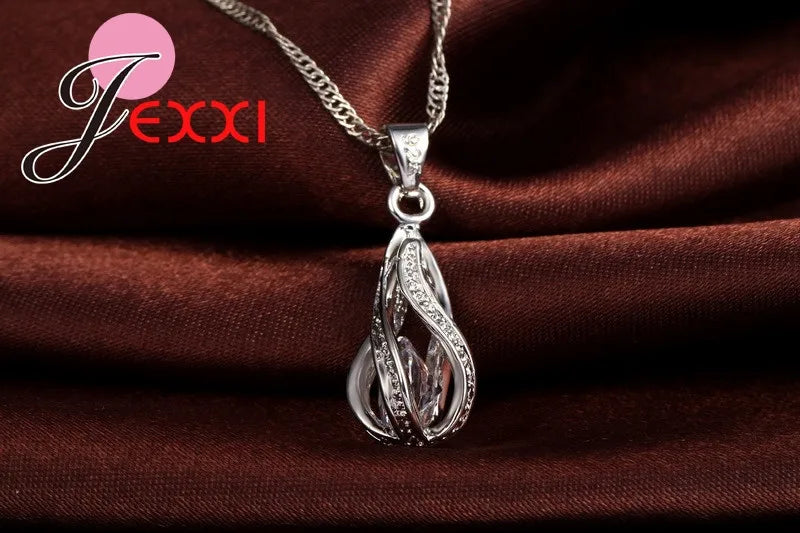 Set Bijoux en Argent 925 : Collier et Boucles d'Oreilles Pendantes