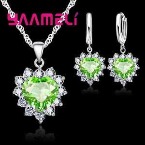 Set de Bijoux Tendance en Argent Sterling 925 pour Femmes - Cœur en CZ, Pendentifs, Collier et Boucles d'Oreilles