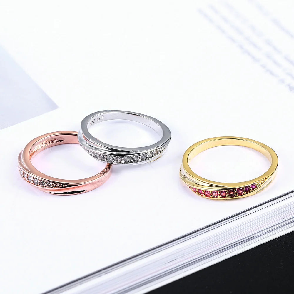 Bague de Mariage pour Femmes - Zircon Cubique, Couleur Or Rose